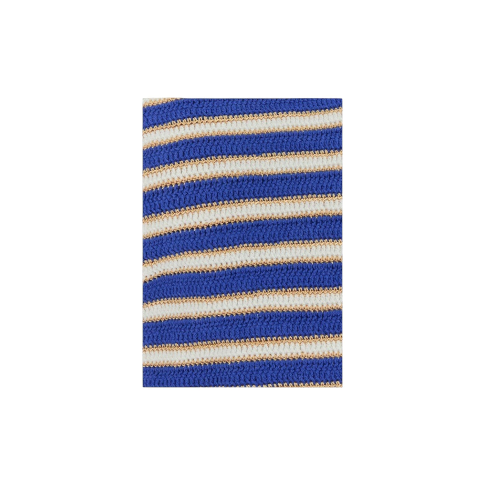 Via Manzoni Boutique crochet knit crop top featuring vibrant blue, white, and tan horizontal stripes.