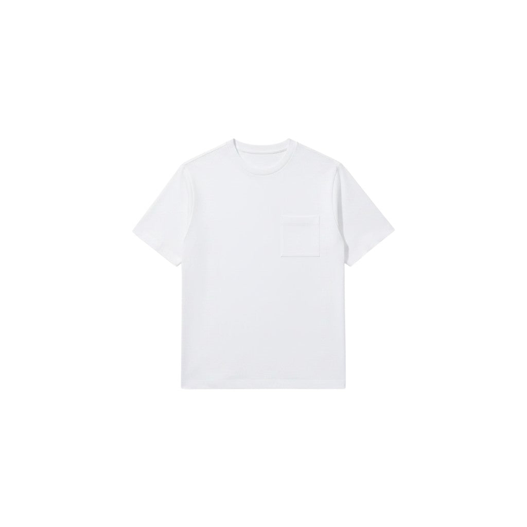 Via Manzoni Boutique white cotton piqué crewneck T-shirt with a chest pocket and tonal H embroidery