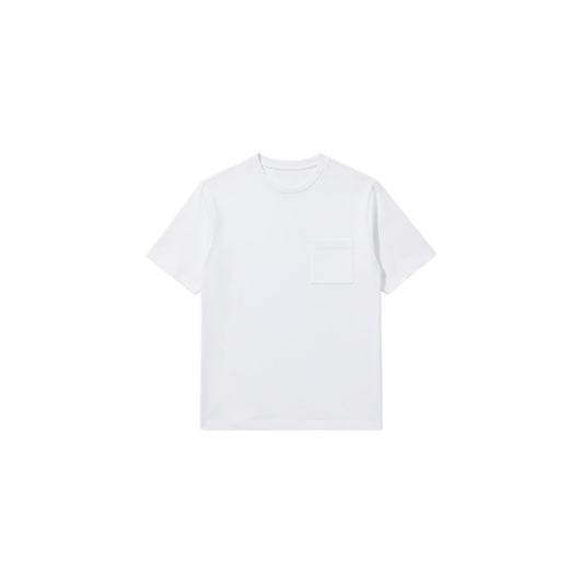 Via Manzoni Boutique white cotton piqué crewneck T-shirt with a chest pocket and tonal H embroidery