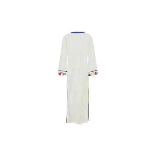 Via Manzoni Boutique white crochet beach cover-up tunic with blue trim and nautical charm details on sleeves