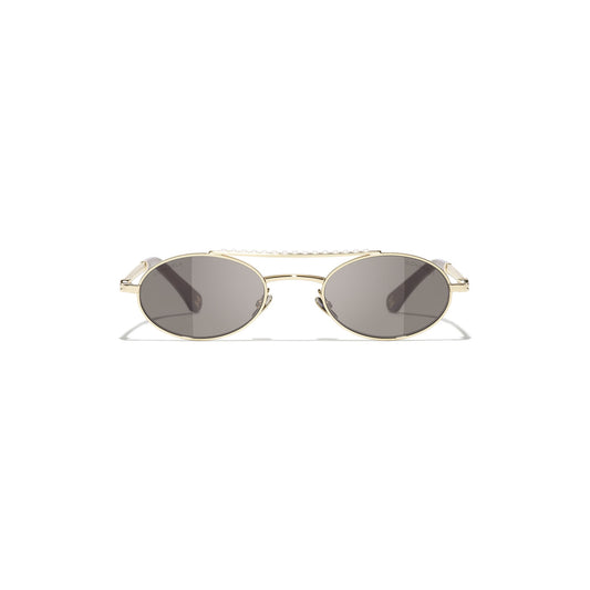 Embellished Oval Sunglasses - Gold & Brown