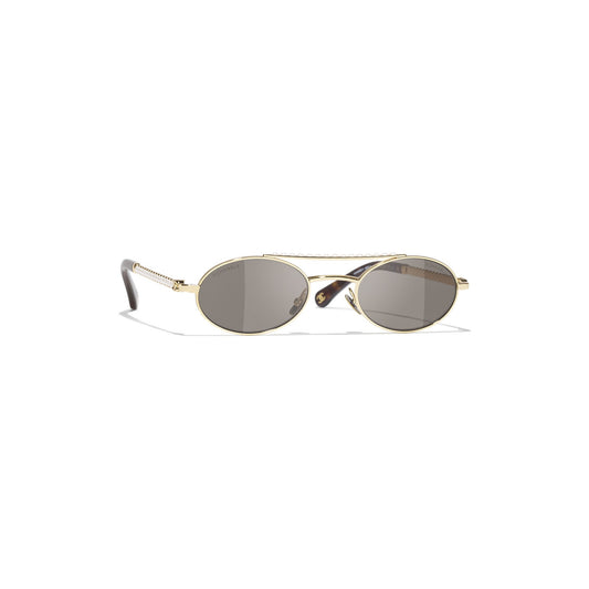 Embellished Oval Sunglasses - Gold & Brown