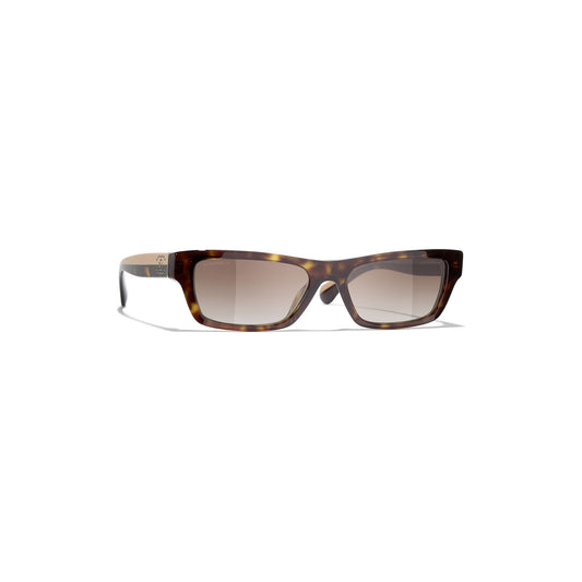 Crystal-Embellished Rectangular Sunglasses - Dark Tortoise