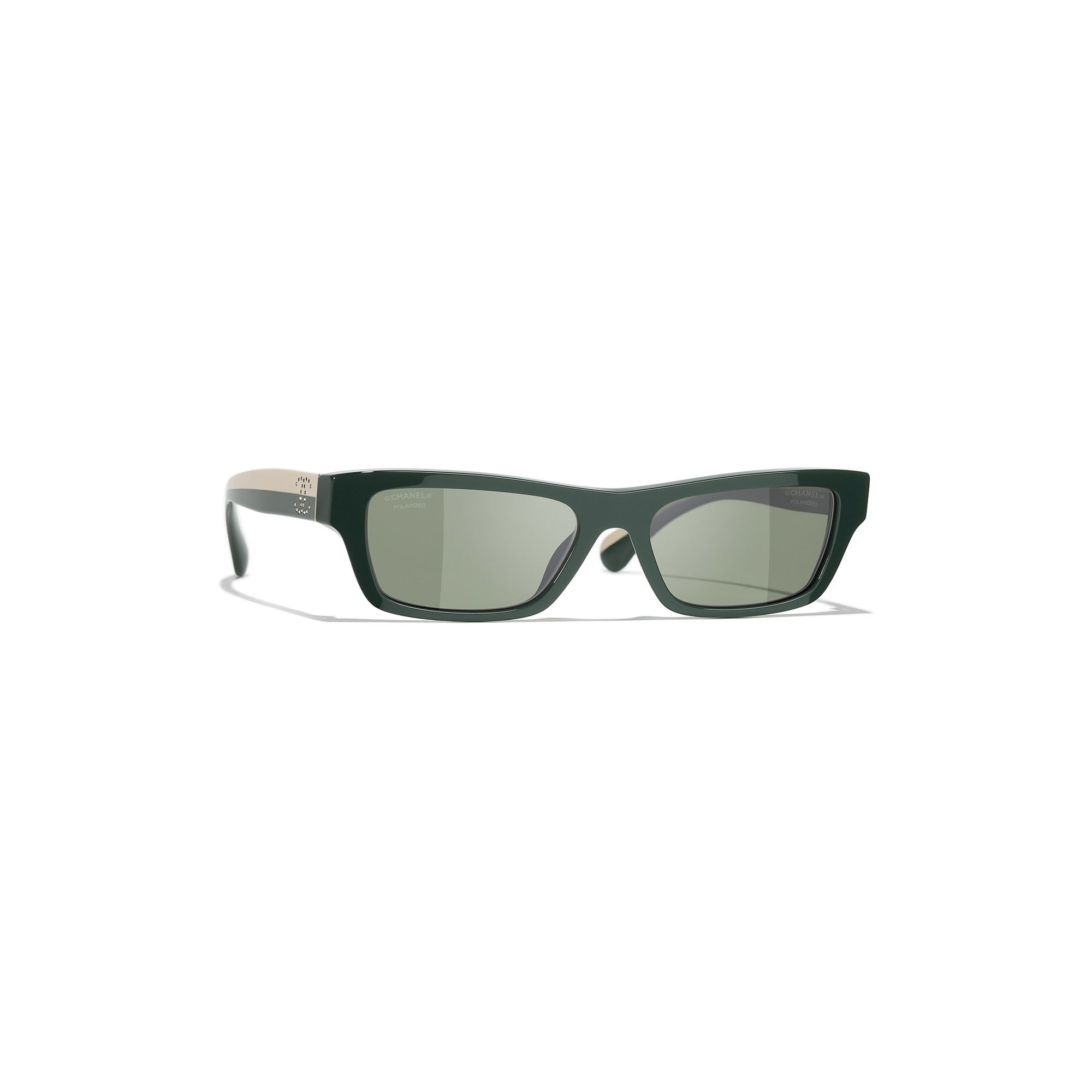 Crystal-Embellished Rectangular Sunglasses - Green Acetate
