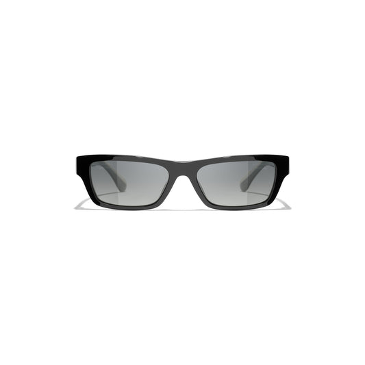 Crystal-Embellished Rectangular Sunglasses - Black Acetate