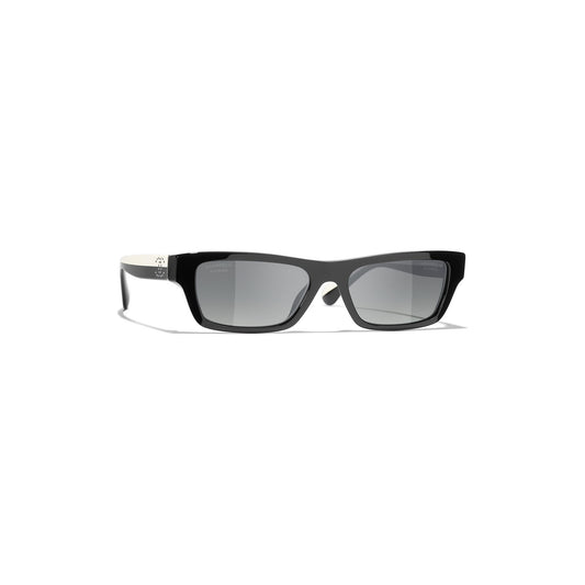 Crystal-Embellished Rectangular Sunglasses - Black Acetate