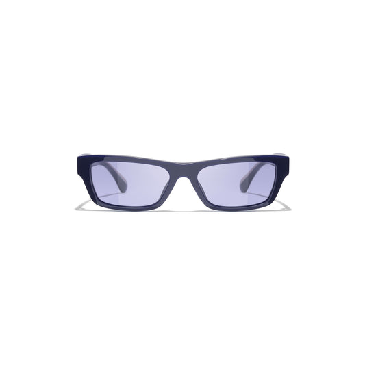 Crystal-Embellished Rectangular Sunglasses - Blue Acetate