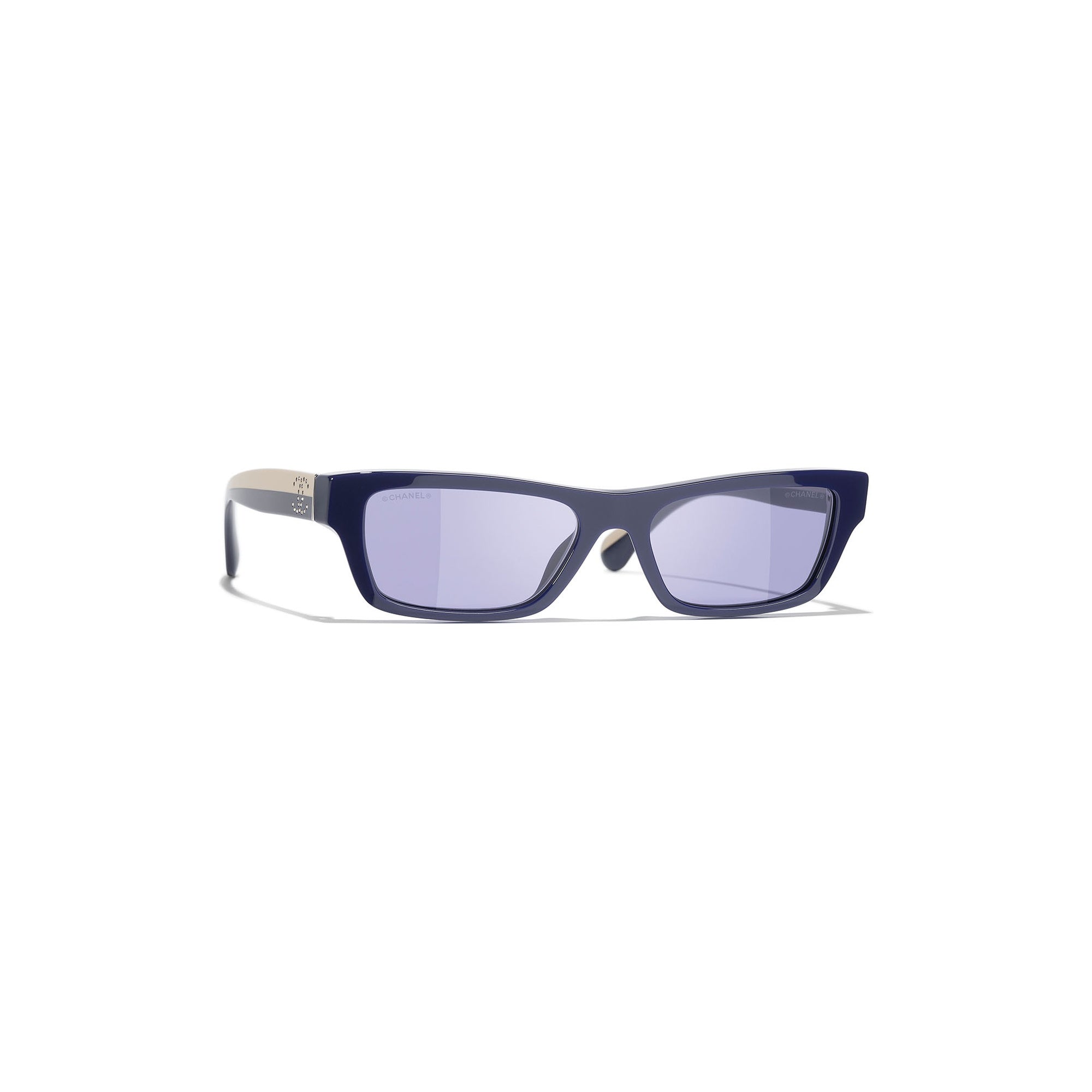 Crystal-Embellished Rectangular Sunglasses - Blue Acetate