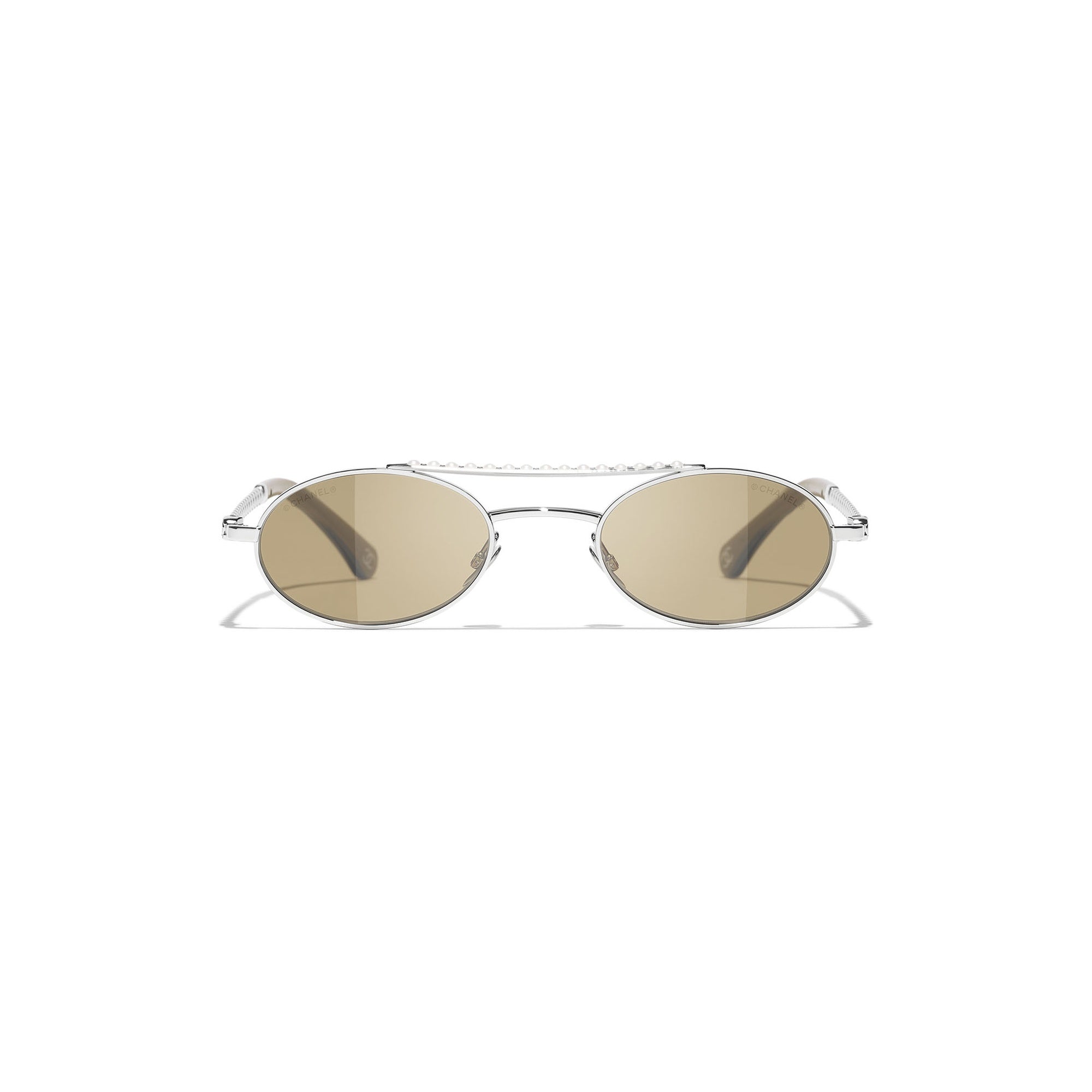 Pearl-Embellished Oval Sunglasses - Silver & Pearly White