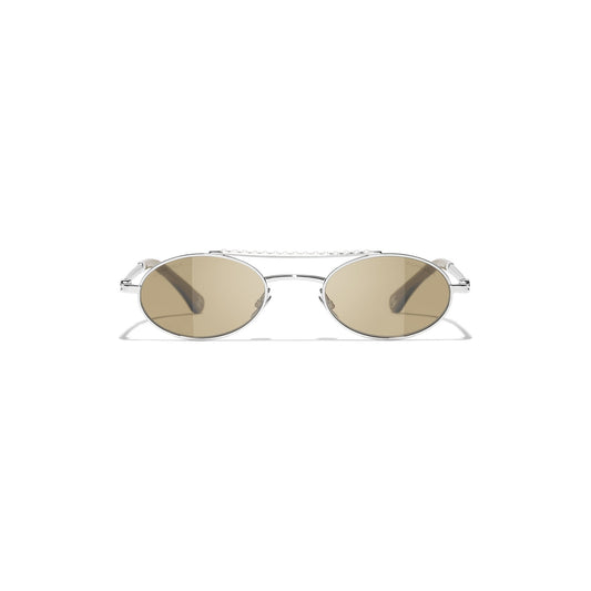 Pearl-Embellished Oval Sunglasses - Silver & Pearly White