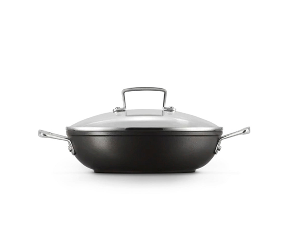 Low Non-Stick Aluminum Pan With Glass Lid, Black