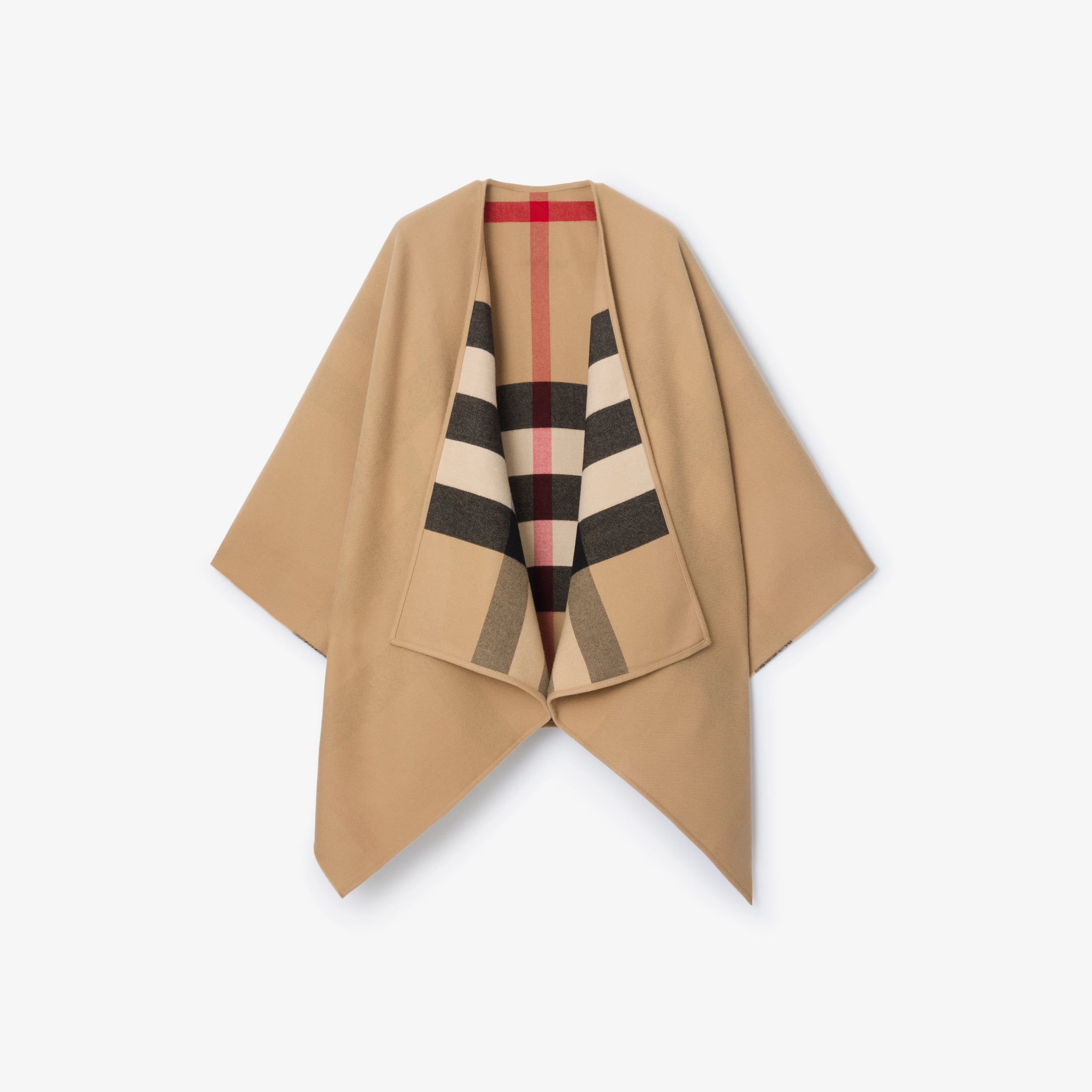 Reversible Check Merino Wool Poncho