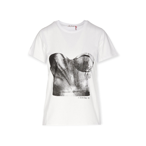 Women'S Bustier Print T-Shirt In White/Black Alexander Mcqueen