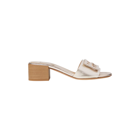 Baguette Platinum laminated leather medium-heeled slides