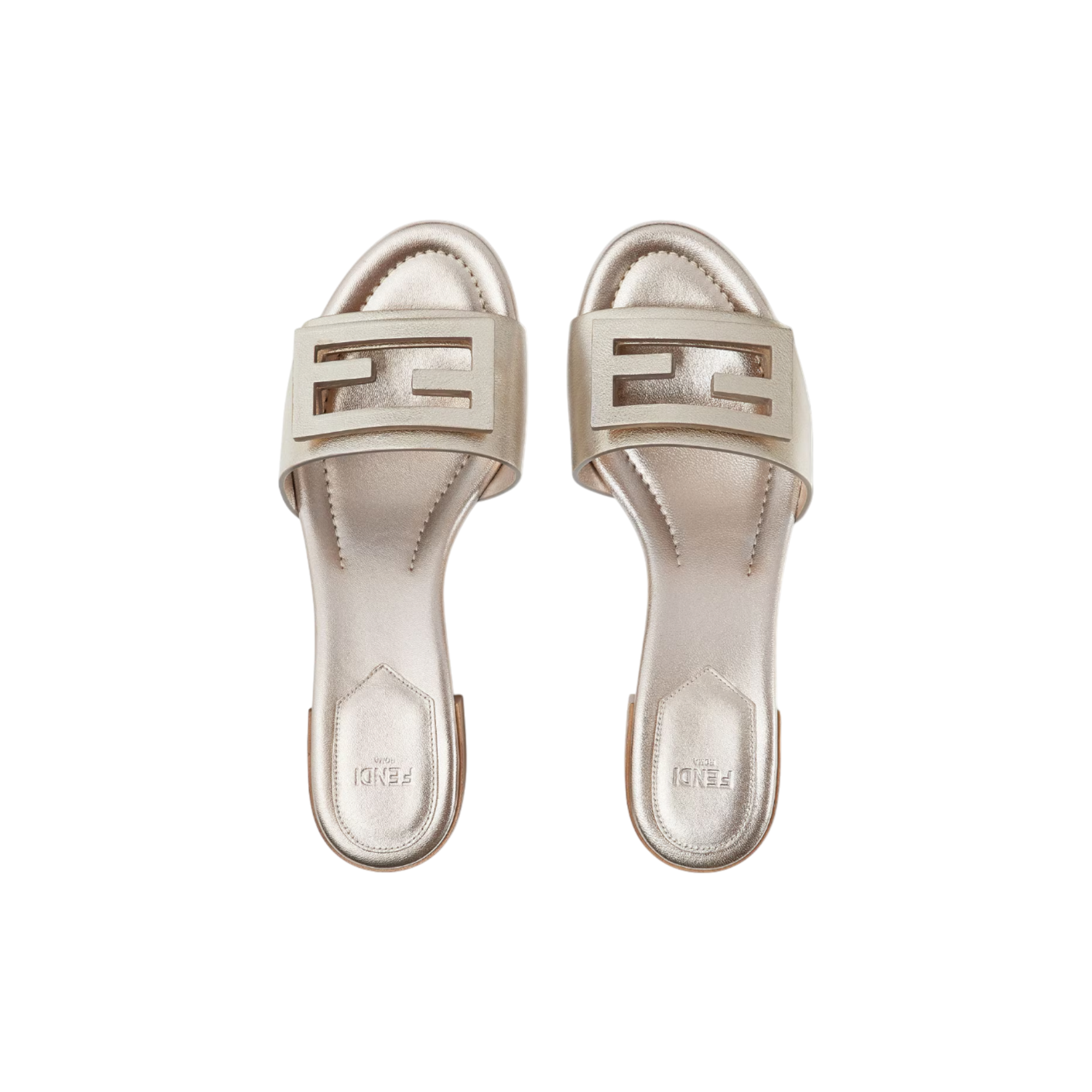 Baguette Platinum laminated leather medium-heeled slides