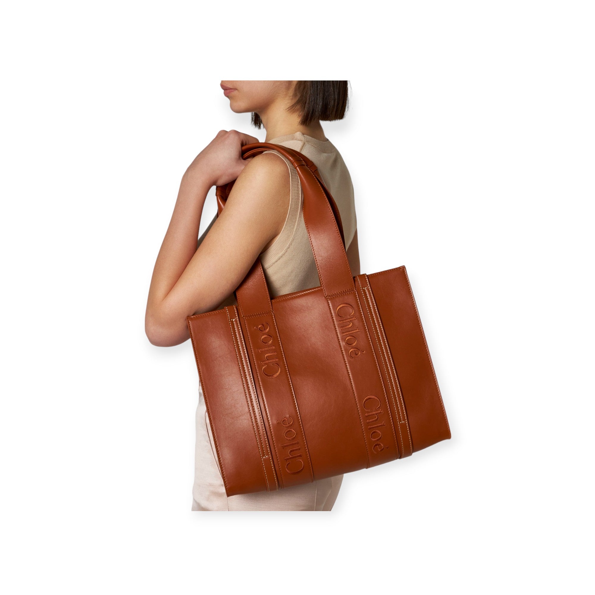 Woody Medium Leather Tote Bag