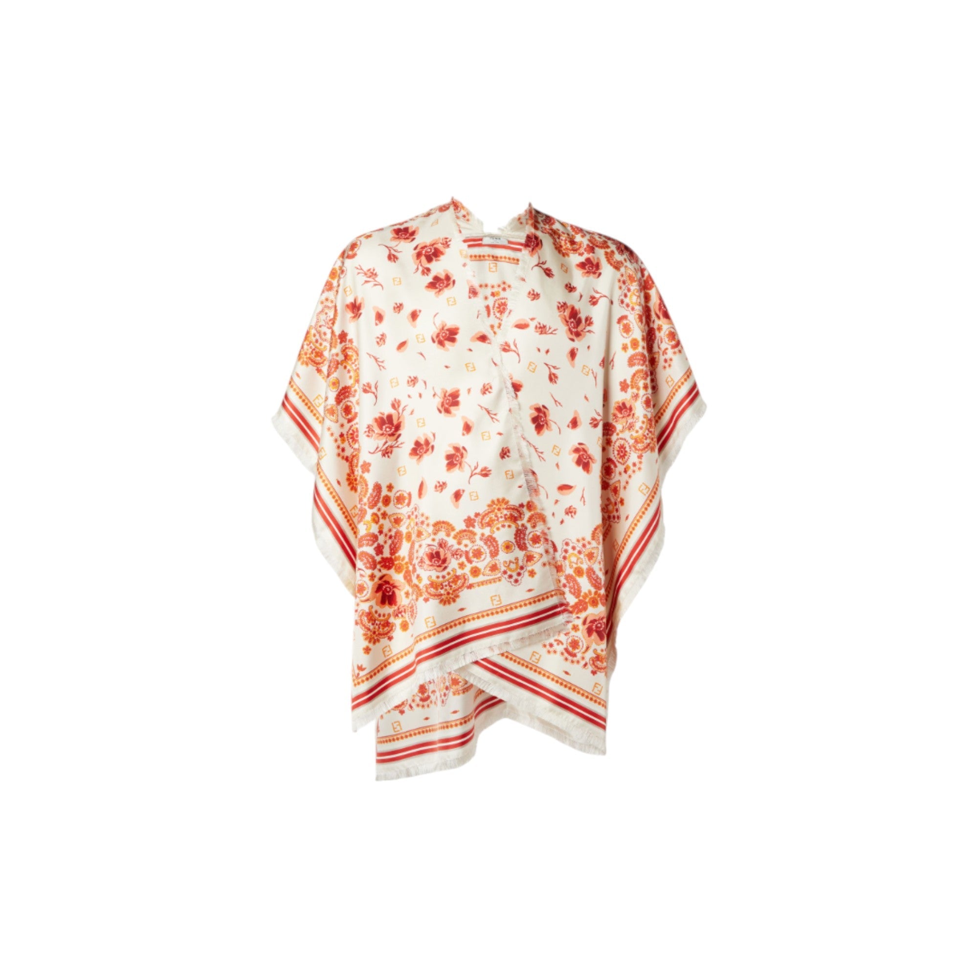 Fendi Ivory Silk Coral Bandana Poncho FXX997AV9G