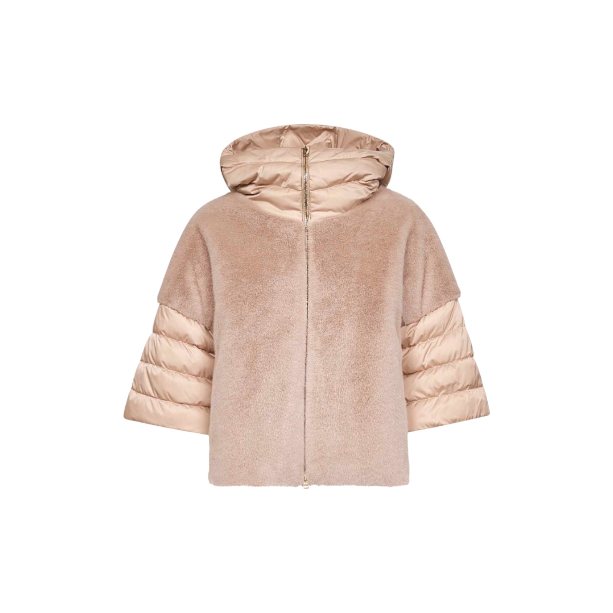 Herno Beige satin and lady alternative fur cape PI002132D12170Z1985