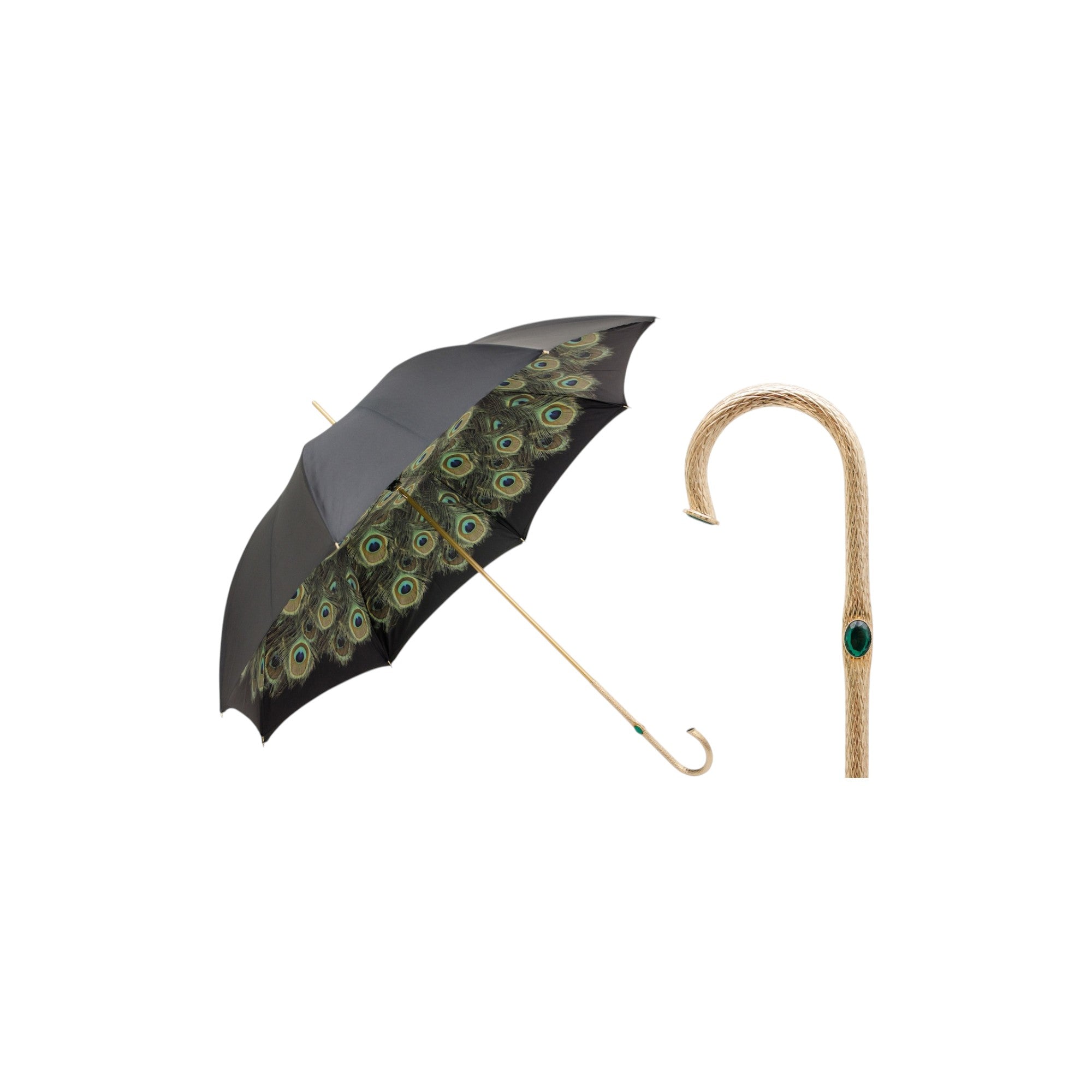 Black Umbrella with Peacock Interior, Double Cloth