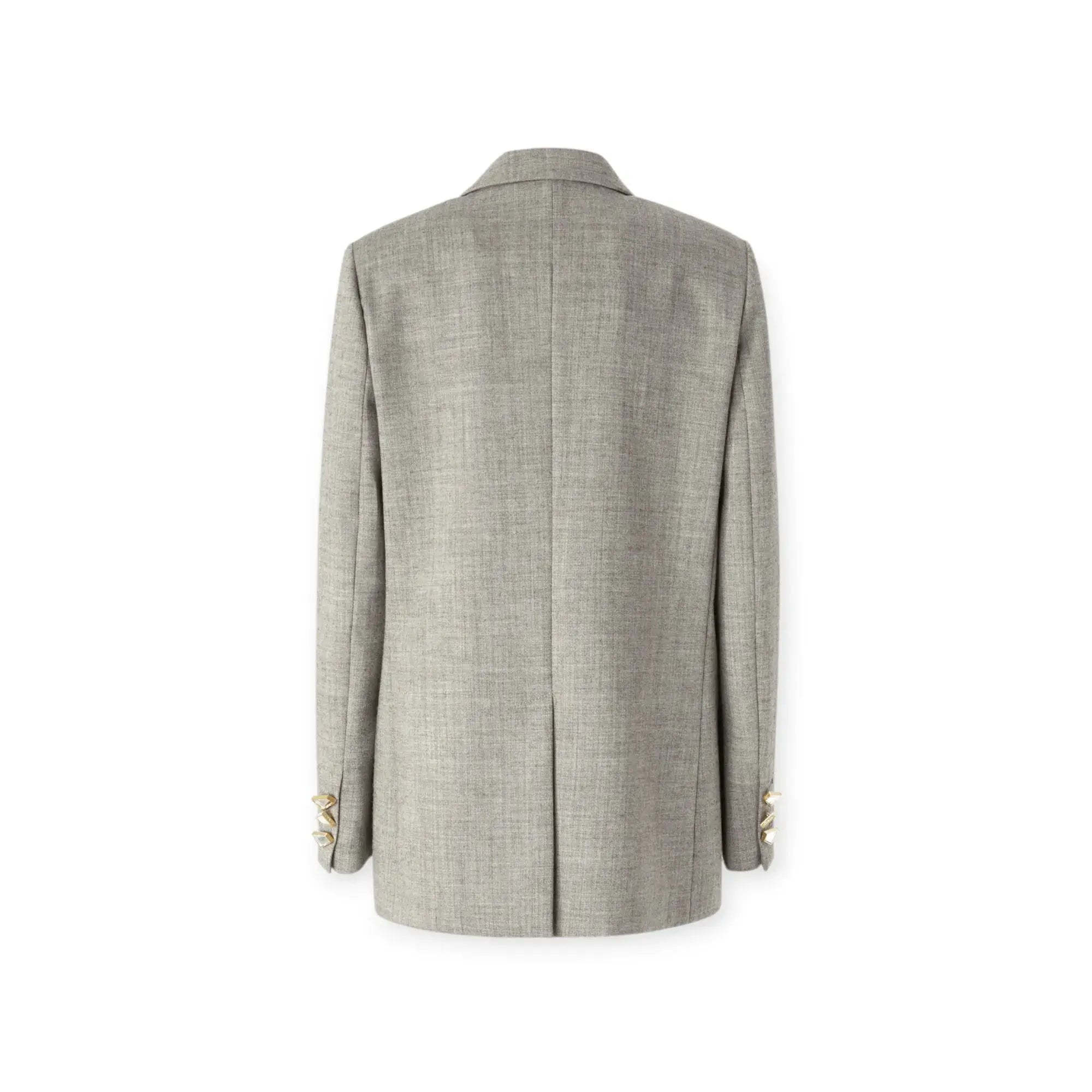 Back view of Pinko Cool Wool Blazer featuring geometric buttons, showcasing structured design and elegant style.