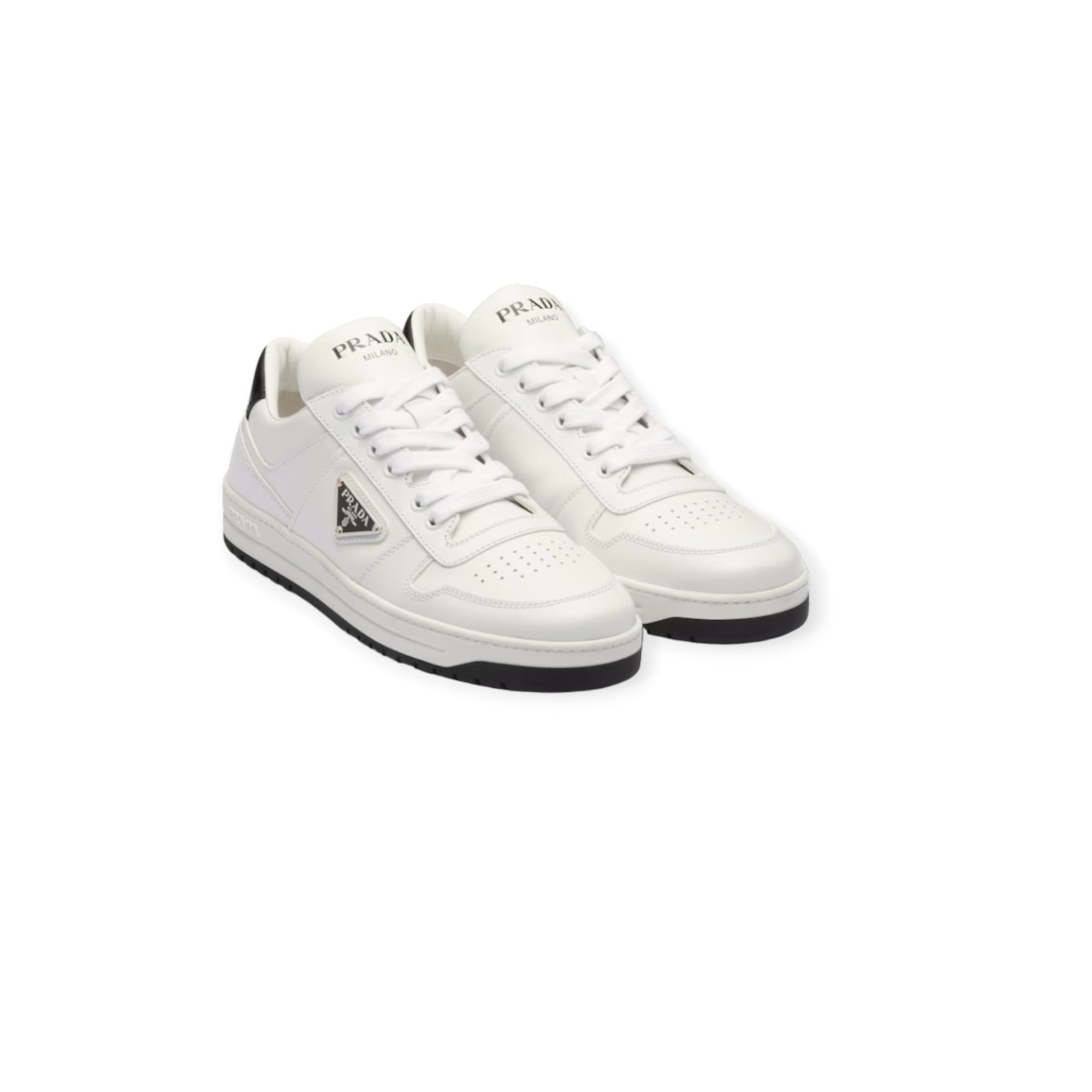 Downtown Perforated Leather Sneakers Prada