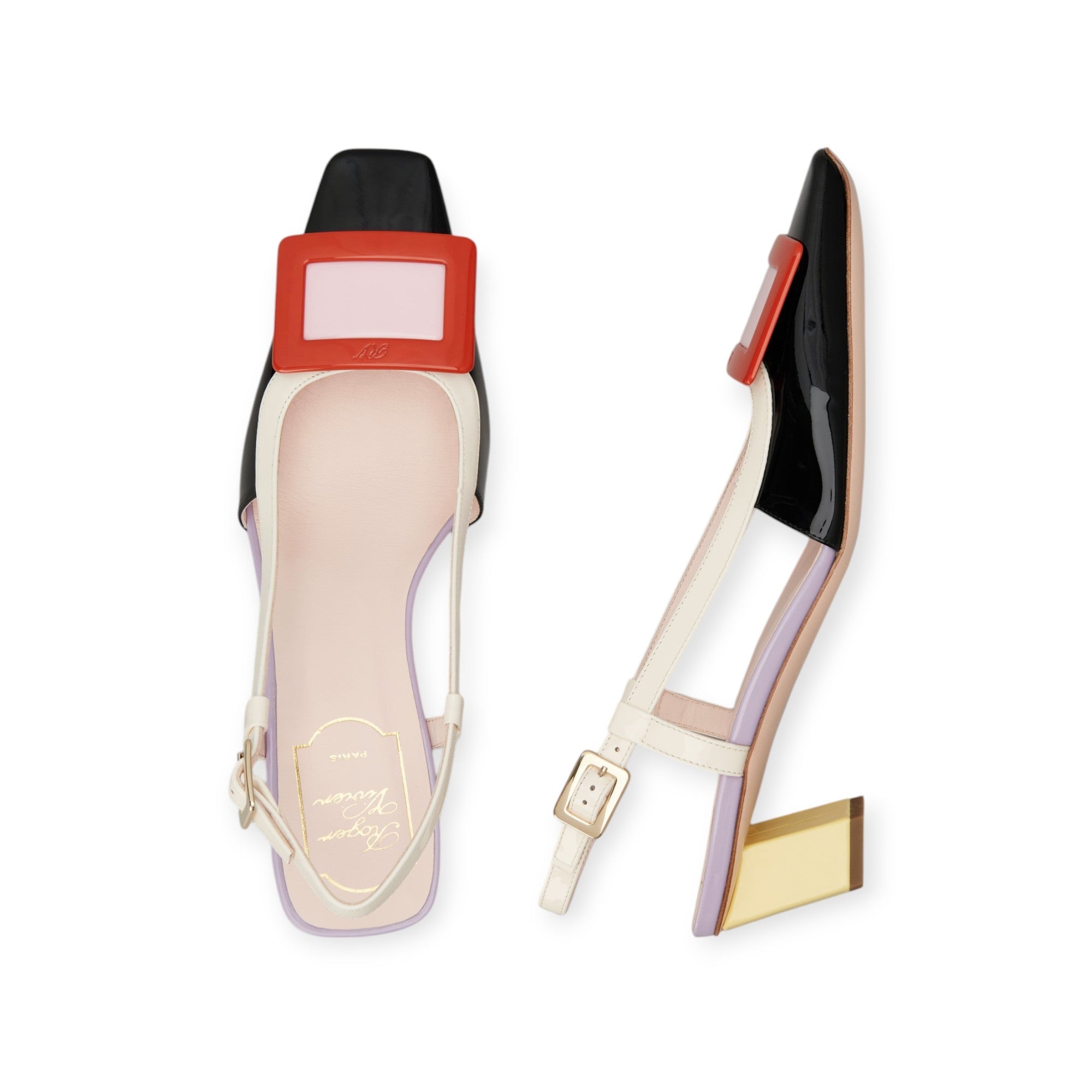 Belle Vivier Covered Buckle Slingback Pumps in Patent Leather