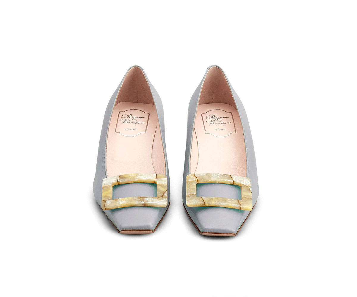 Belle Vivier Motherpearl Buckle Pumps in Leather