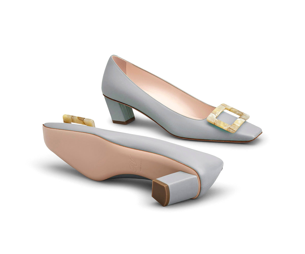 Belle Vivier Motherpearl Buckle Pumps in Leather