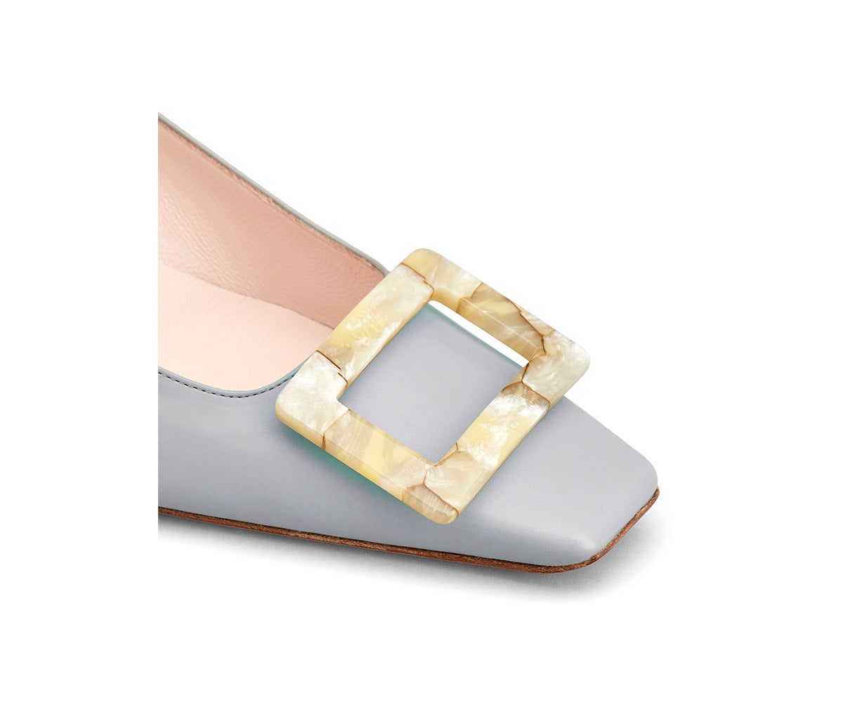 Belle Vivier Motherpearl Buckle Pumps in Leather