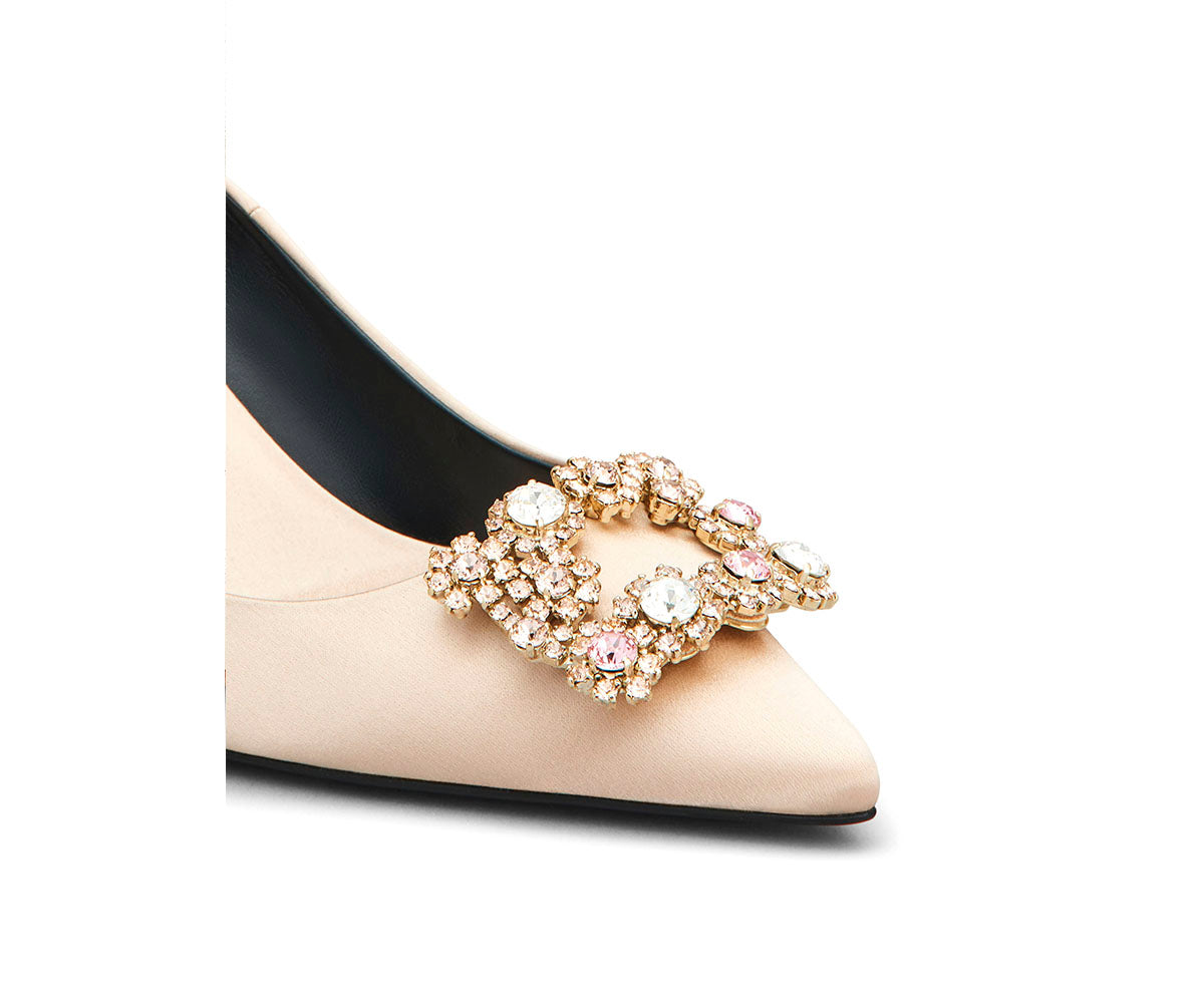 Flower Strass Buckle Pumps in Satin