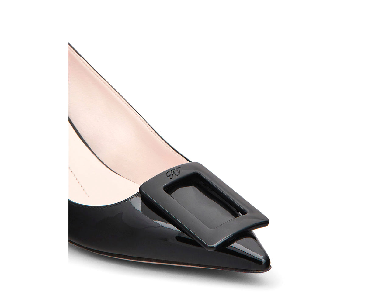 Virgule Lacquered Buckle Slingback Pumps in Patent Leather