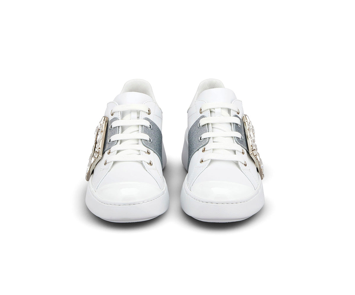 Viv' Skate Glitter Strass Buckle Sneakers in Soft Leather