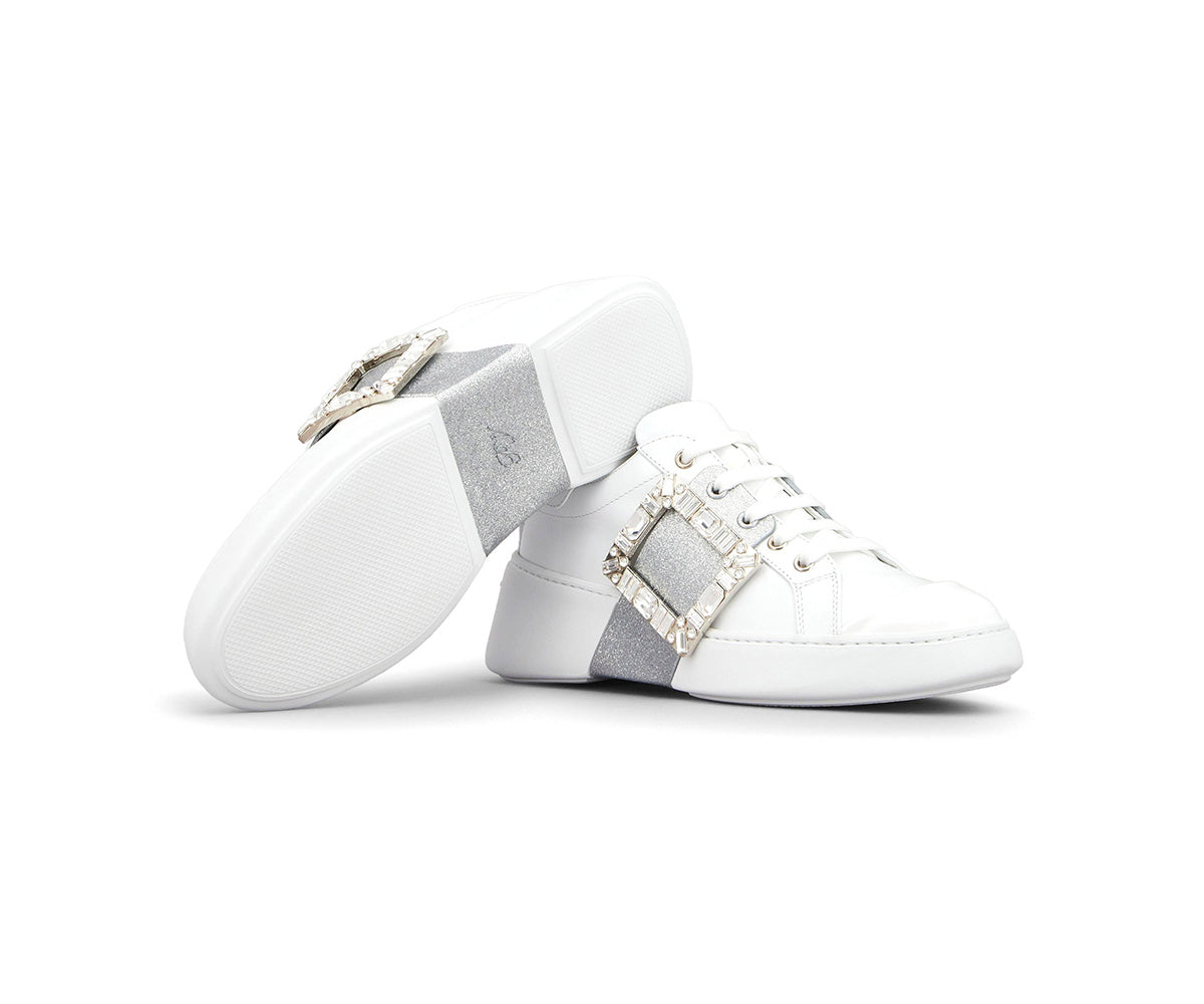 Viv' Skate Glitter Strass Buckle Sneakers in Soft Leather