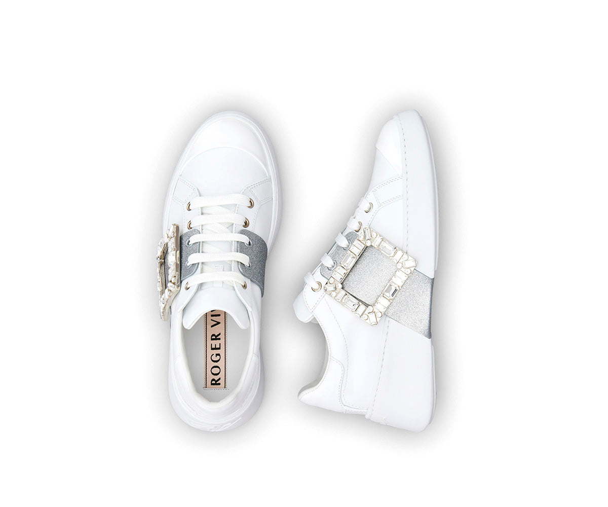 Viv' Skate Glitter Strass Buckle Sneakers in Soft Leather