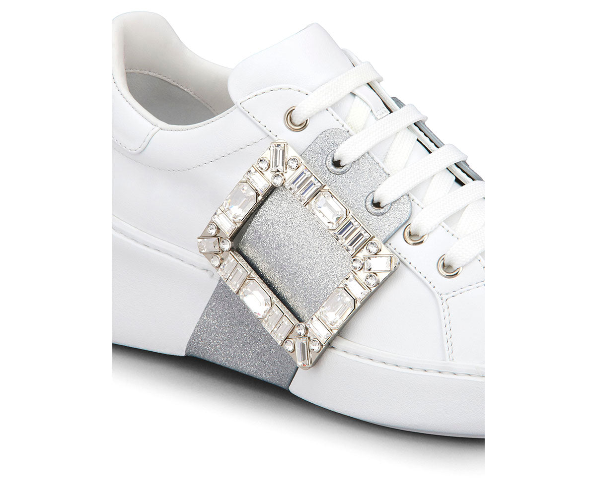 Viv' Skate Glitter Strass Buckle Sneakers in Soft Leather