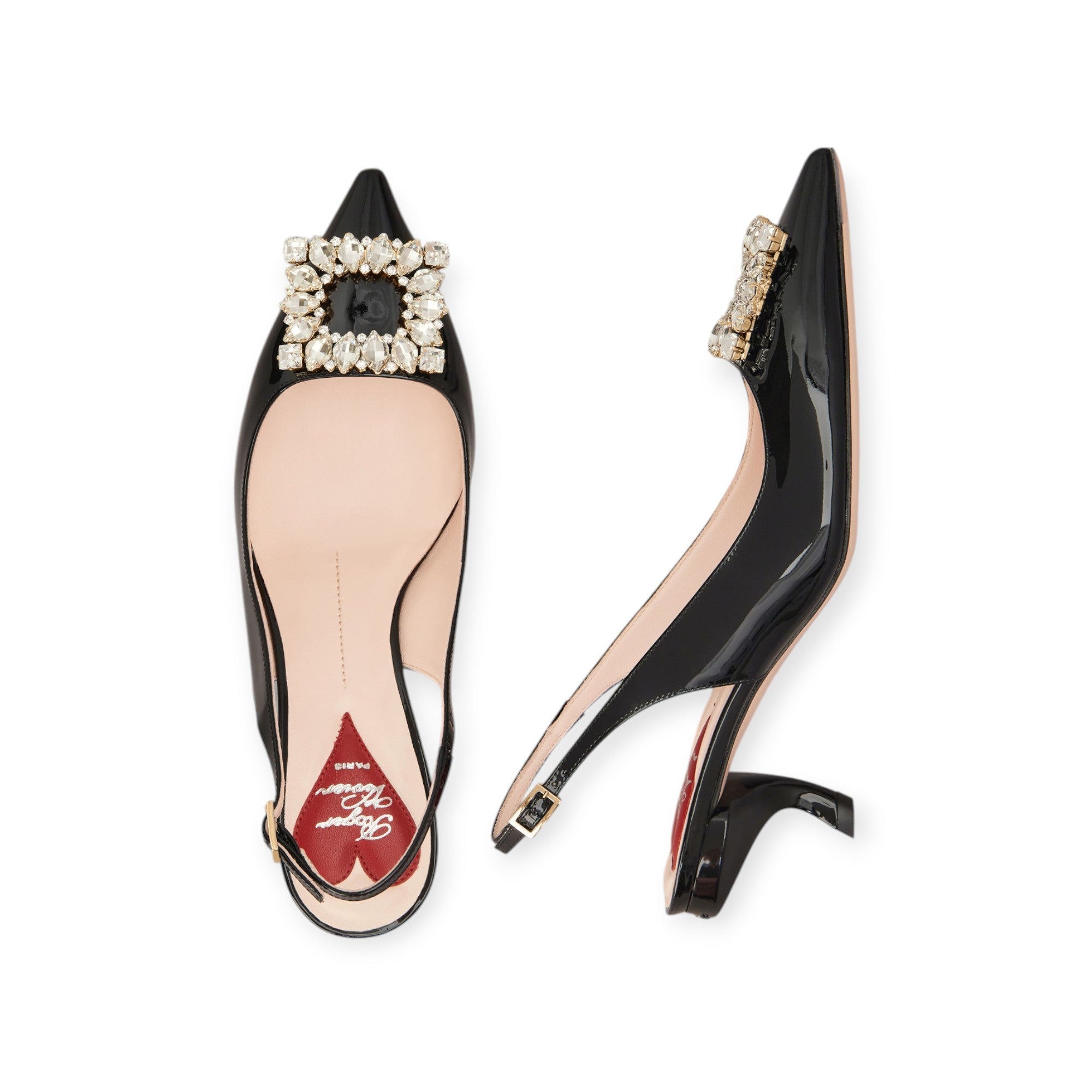 Virgule Slingback Pumps in patent leather