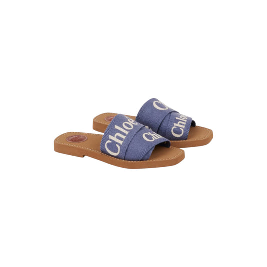 Woody Flat Mule in Lower-Impact Linen – Surfing Blue