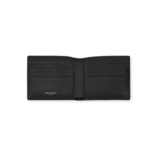 Cassandre East/West Wallet In Grain De Poudre Embossed Leather In Black And Silver