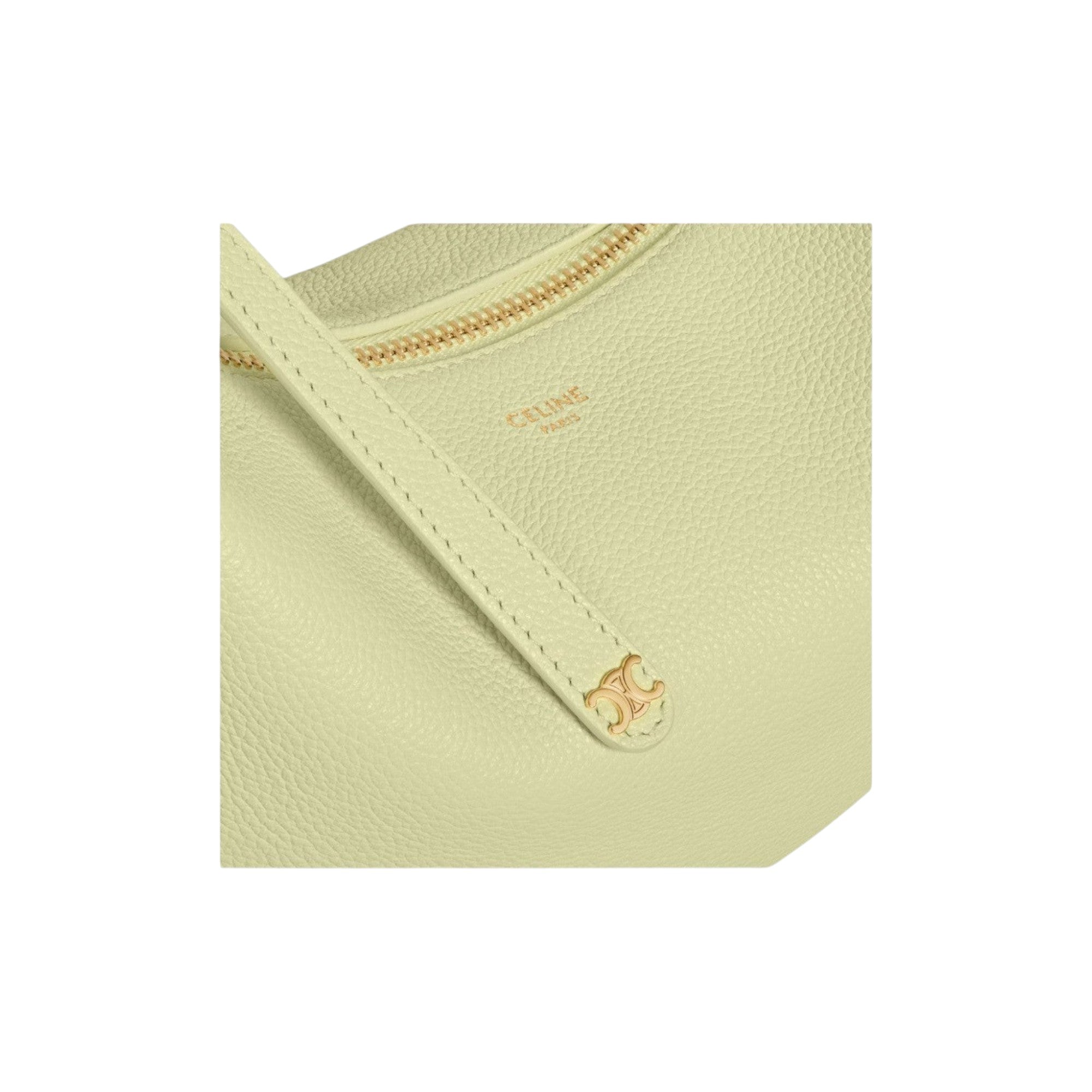 Via Manzoni Boutique CELINE small hobo bag in pale lime grained leather with gold-tone hardware and logo detail