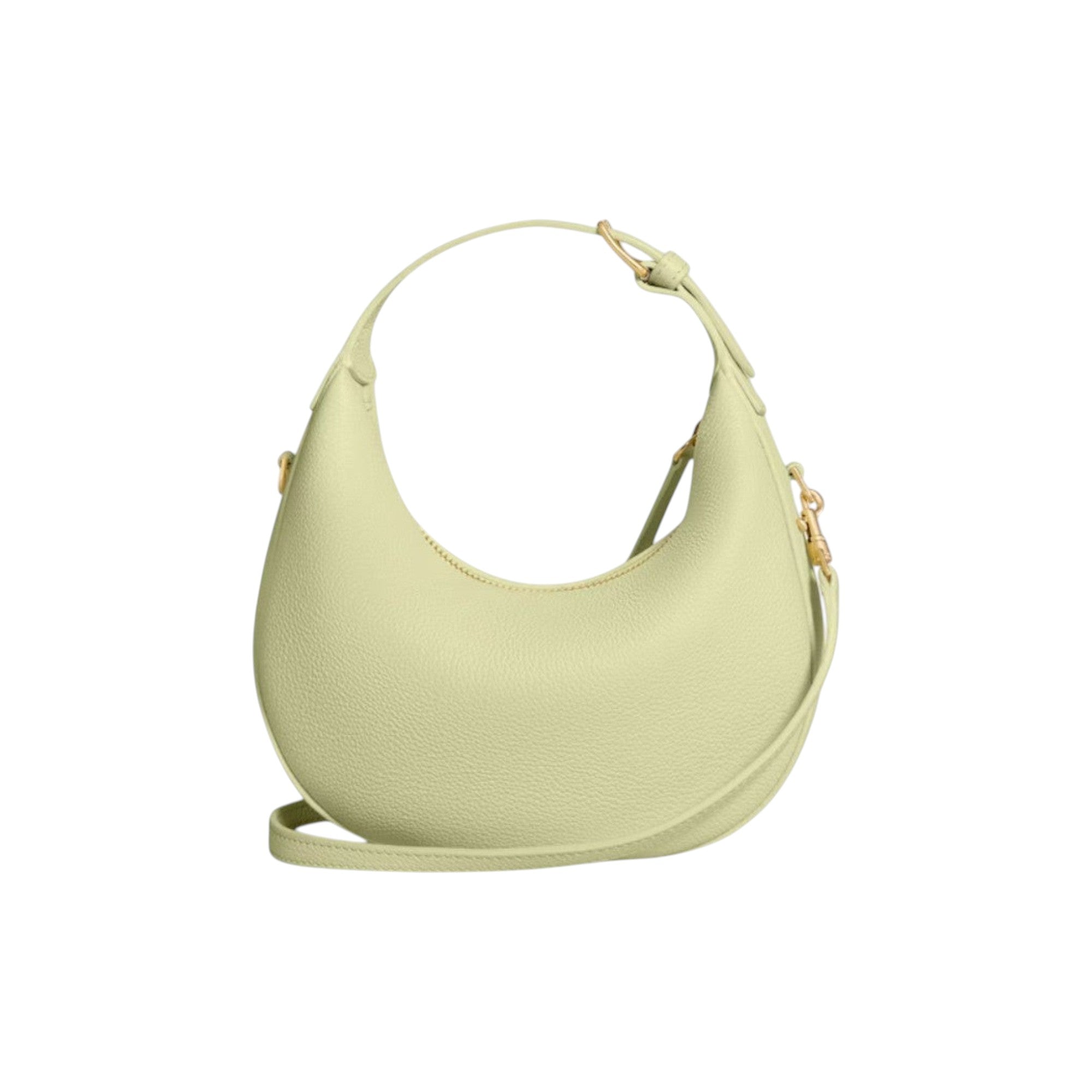 Via Manzoni Boutique CELINE small crescent hobo bag in pale lime grained leather with gold-tone hardware and strap.