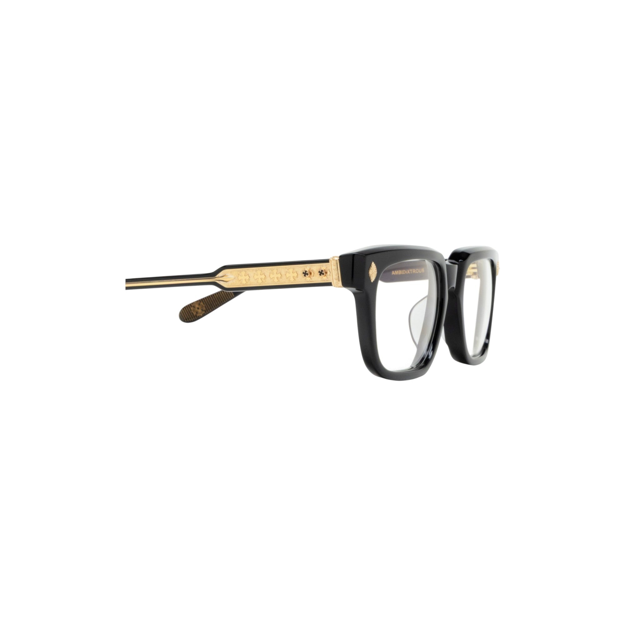 Via Manzoni Boutique Chrome Hearts AMBIDIXTROUS eyeglasses in black acetate with 18k gold plated temple details.