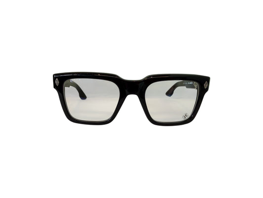 Via Manzoni Boutique Chrome Hearts HALLLAMANASS black acetate square eyeglasses with sterling silver temple accents.