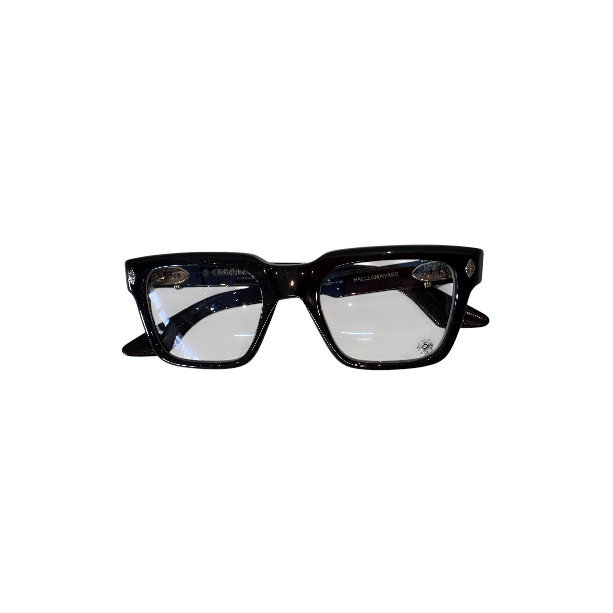 Via Manzoni Boutique Chrome Hearts HALLLAMANASS black acetate eyeglasses with .925 sterling silver temple hardware.