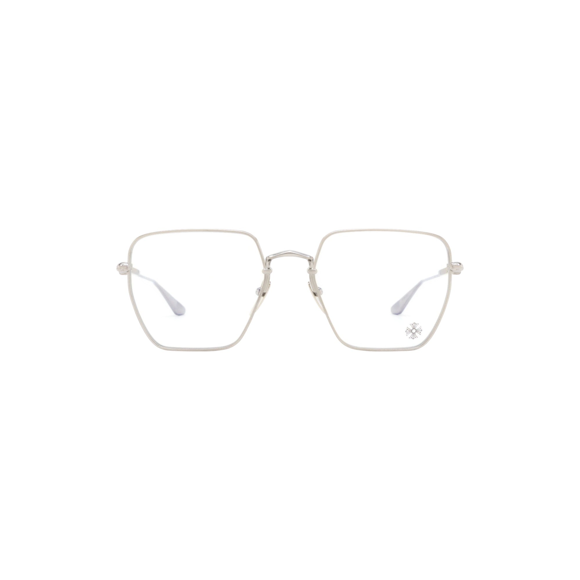 Via Manzoni Boutique Chrome Hearts LIPSDICK square eyeglasses in silver titanium with sterling silver temple details.