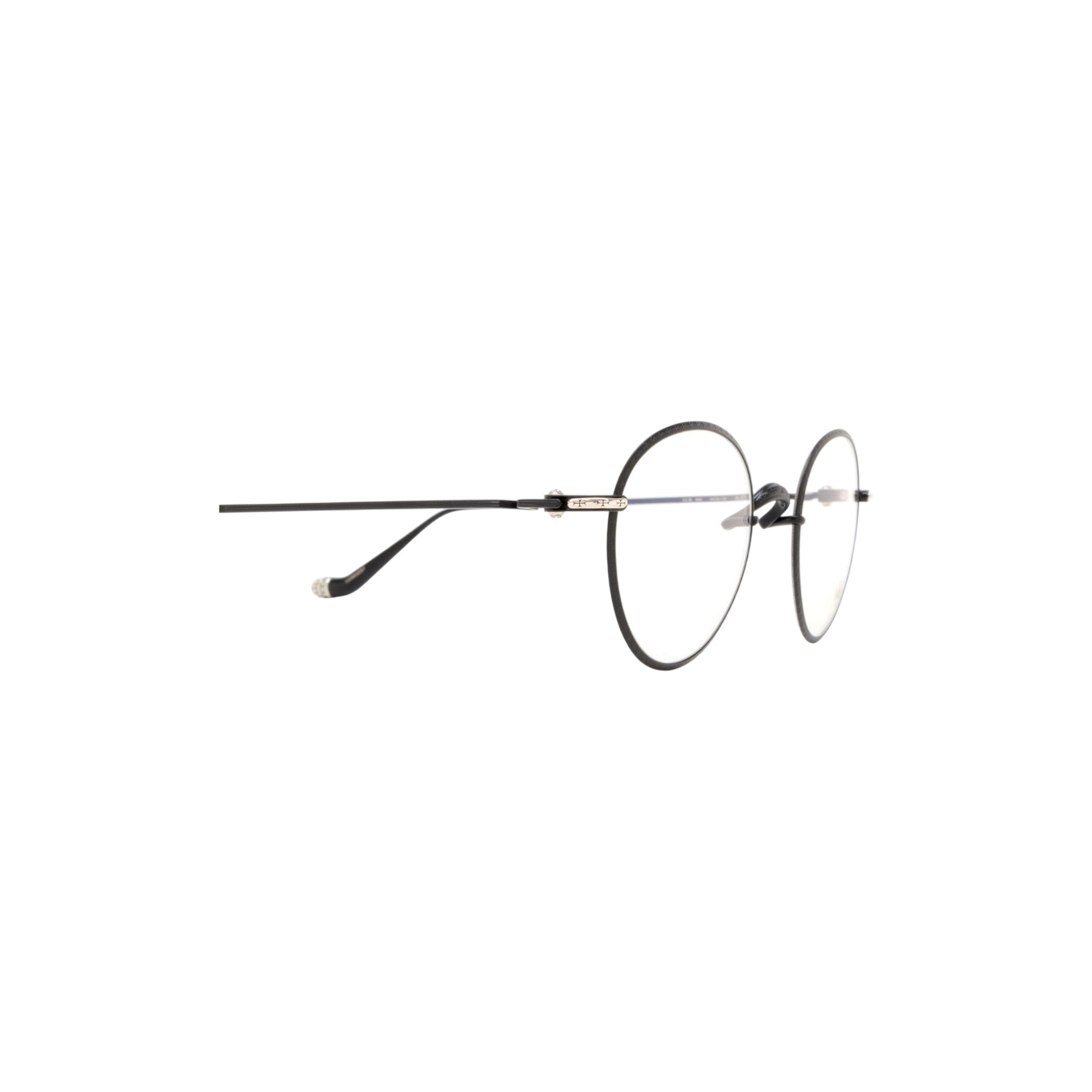 Via Manzoni Boutique Chrome Hearts SLOT ONE matte black titanium rounded eyeglasses with sterling silver temple details.