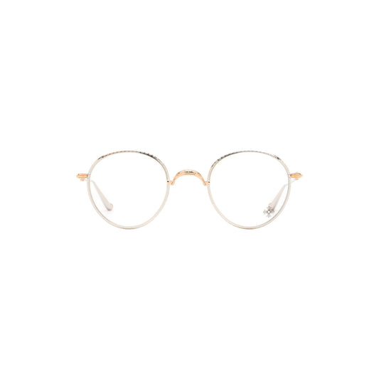 Via Manzoni Boutique Chrome Hearts Slot One rounded silver titanium eyeglasses with gold-plated sterling silver accents.