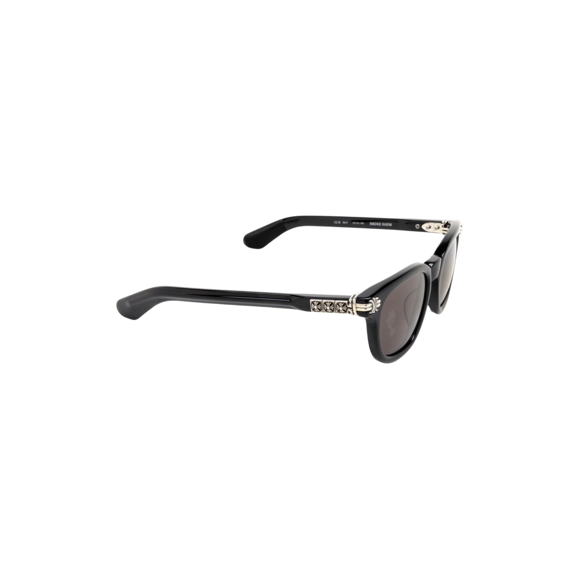 Via Manzoni Boutique Chrome Hearts SMOKE SHOW black acetate sunglasses with sterling silver cross temple details.