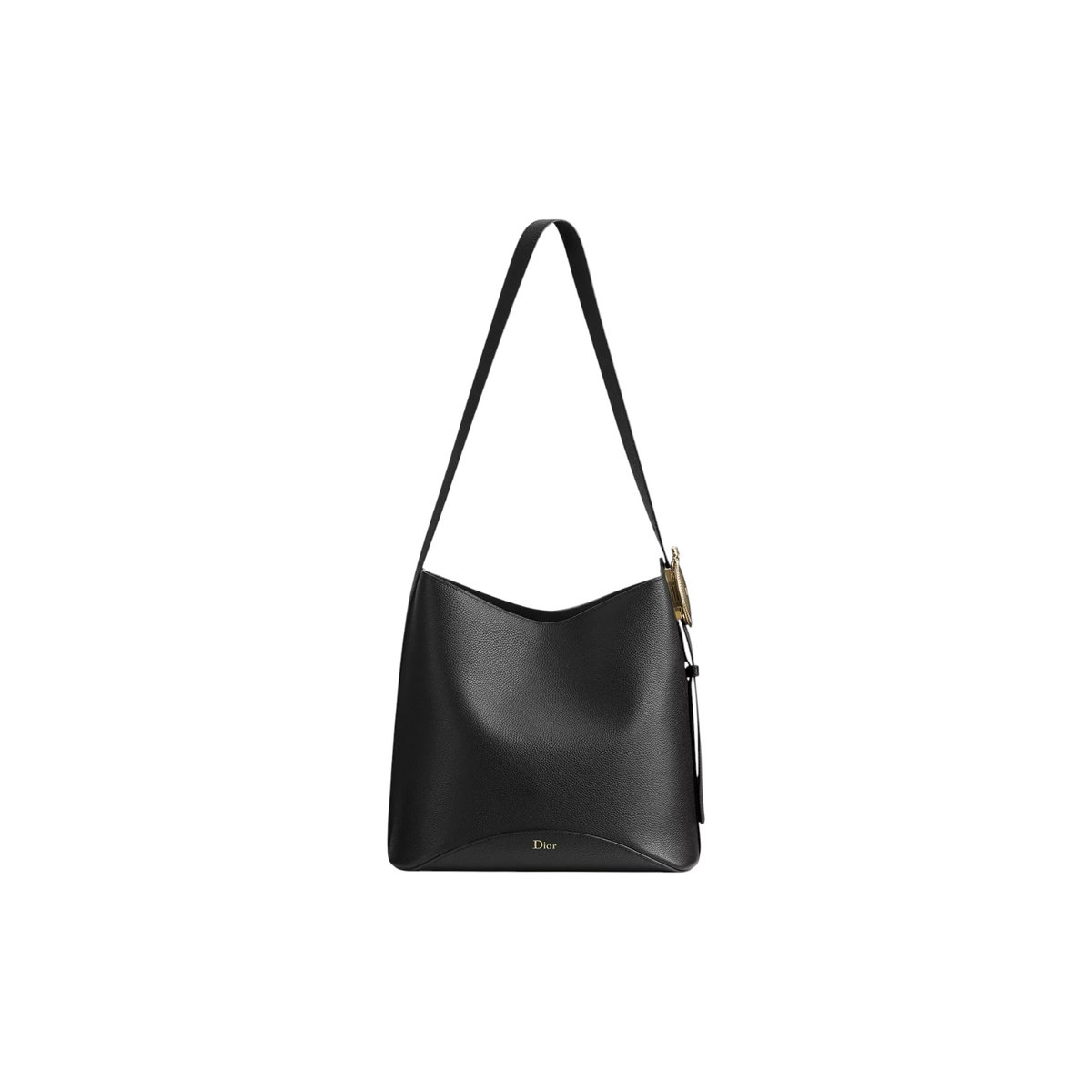 Via Manzoni Boutique 黑色中号 Dior Médaillon 水桶包，采用粒面小牛皮材质，配有标志性金属装饰和可调节肩带。