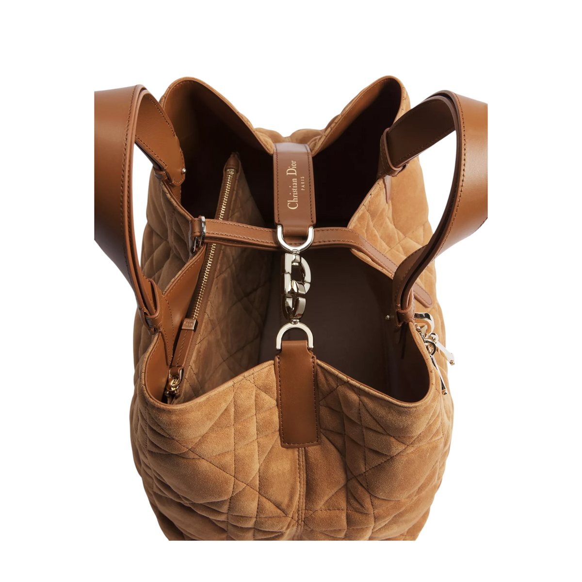 Via Manzoni Boutique 中号 Dior Toujours 手袋，采用金色麂皮山羊皮材质，饰有 Macrocannage 藤格纹缝线及 CD 锁扣。
