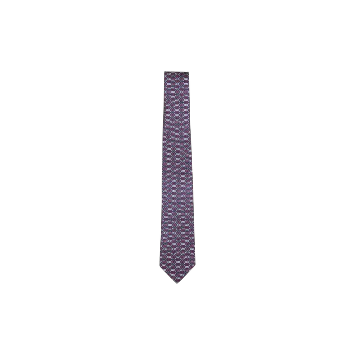 Via Manzoni Boutique Ferragamo navy silk necktie with magenta and teal geometric pattern